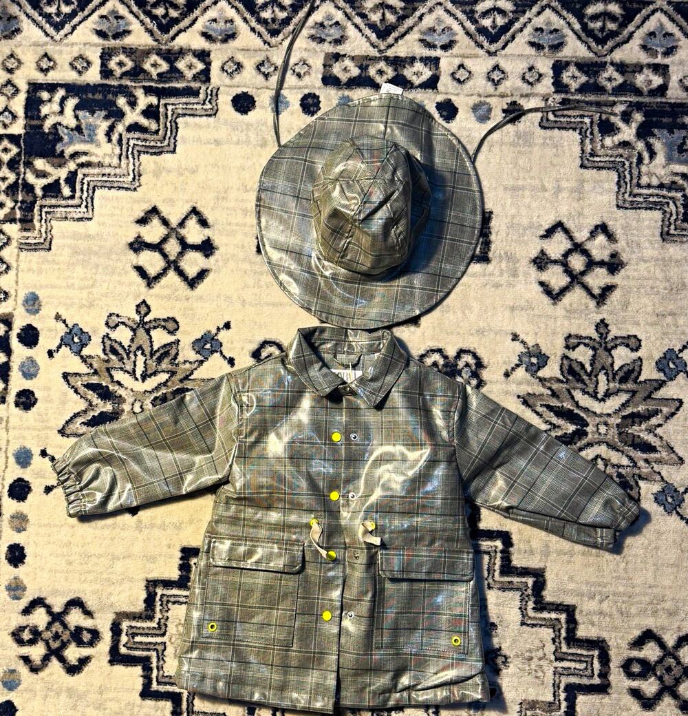 ZARA Baby Gray Plaid Coat 2T Faux Fur Lined PVC Oilcloth Pockets